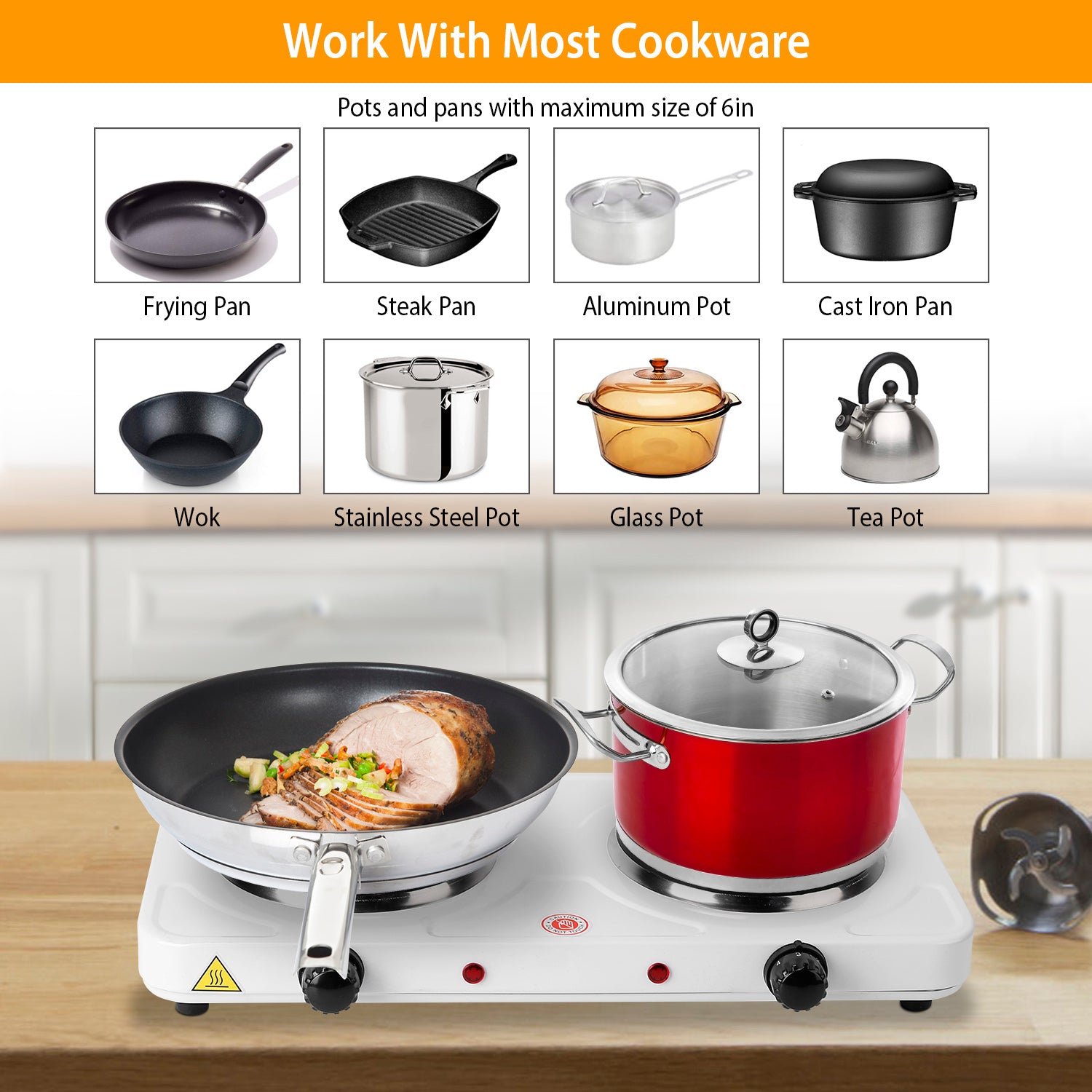 1Pc 2000W Double Electric Burner Double Hot Plate With 5 Gear Temperature Control