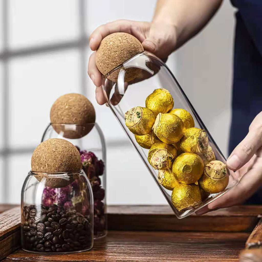 1 SET Storage Ball Jar, Glass Tea Jar, Minimalist Cork Jar, Sealed Candy Jar, Storage Jar, Coffee Jar, Dry Food Storage Jar, Coffee Storage Container