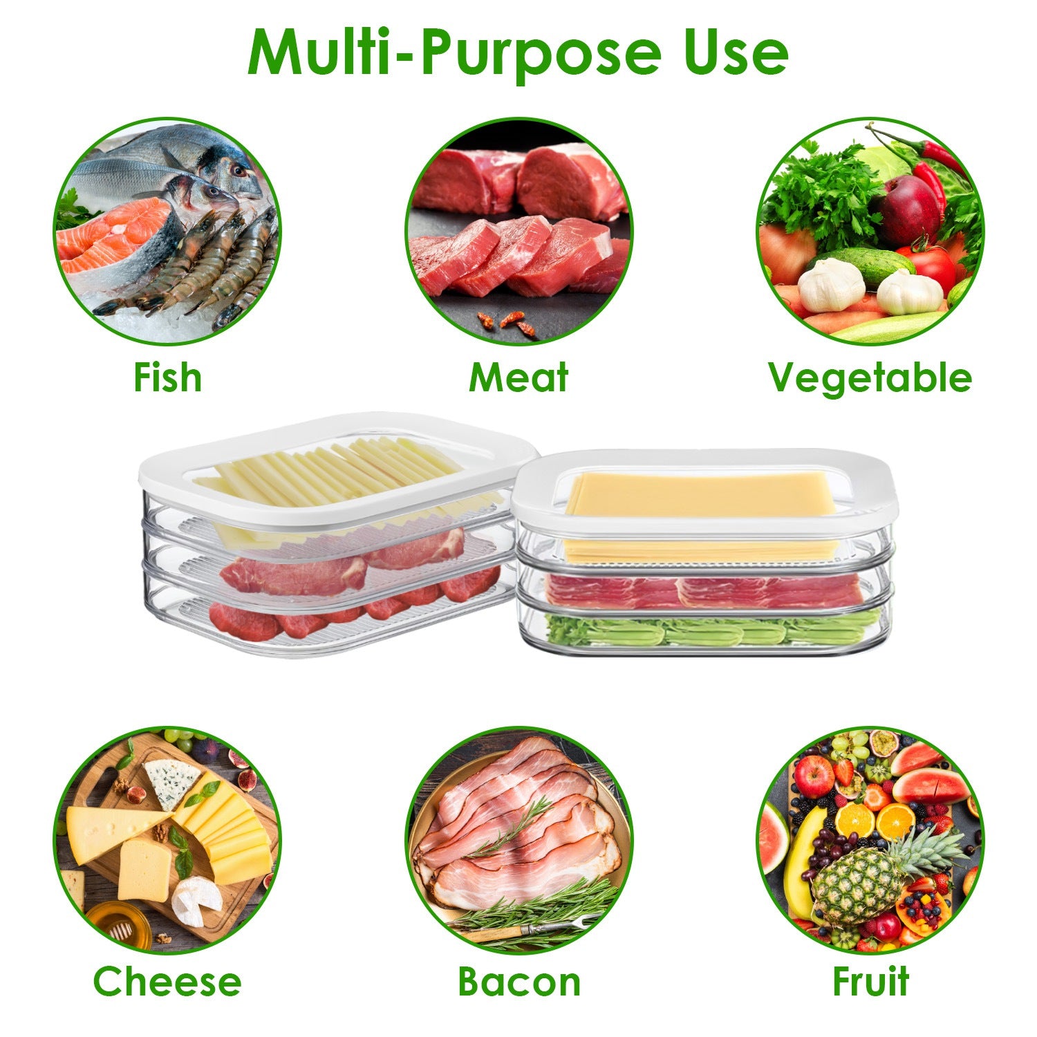 2Pcs Deli Meat Container With Lid For Fridge Stackable Bacon Container Clear Food Storage Box With Lid Meal Prep Container For Lunch Meat Salami Cold Nuts