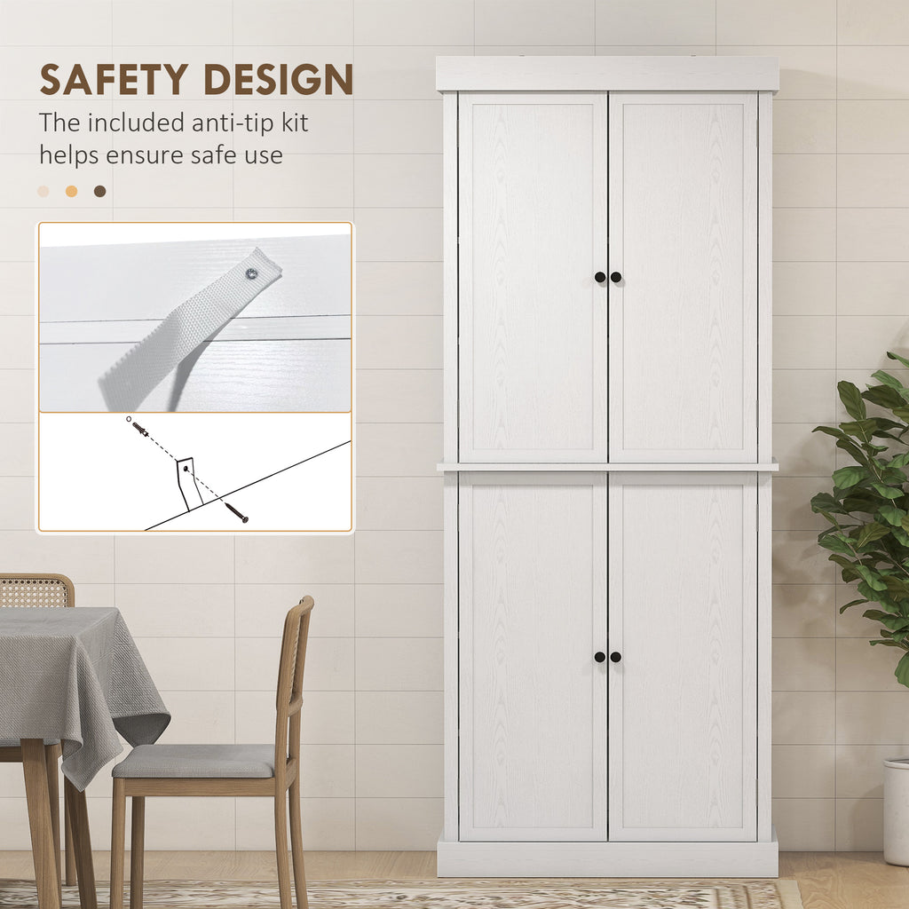 72" Kitchen Cabinet, Pantry Storage Cabinet with Doors and Shelves, Freestanding Food Pantry Cabinet, White Wood Grain