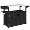 Outdoor Bar Cart With Storage, Stainless Steel Outdoor Bar Table Top, Wheeled HDPE Kitchen Island For Food Prep, Black