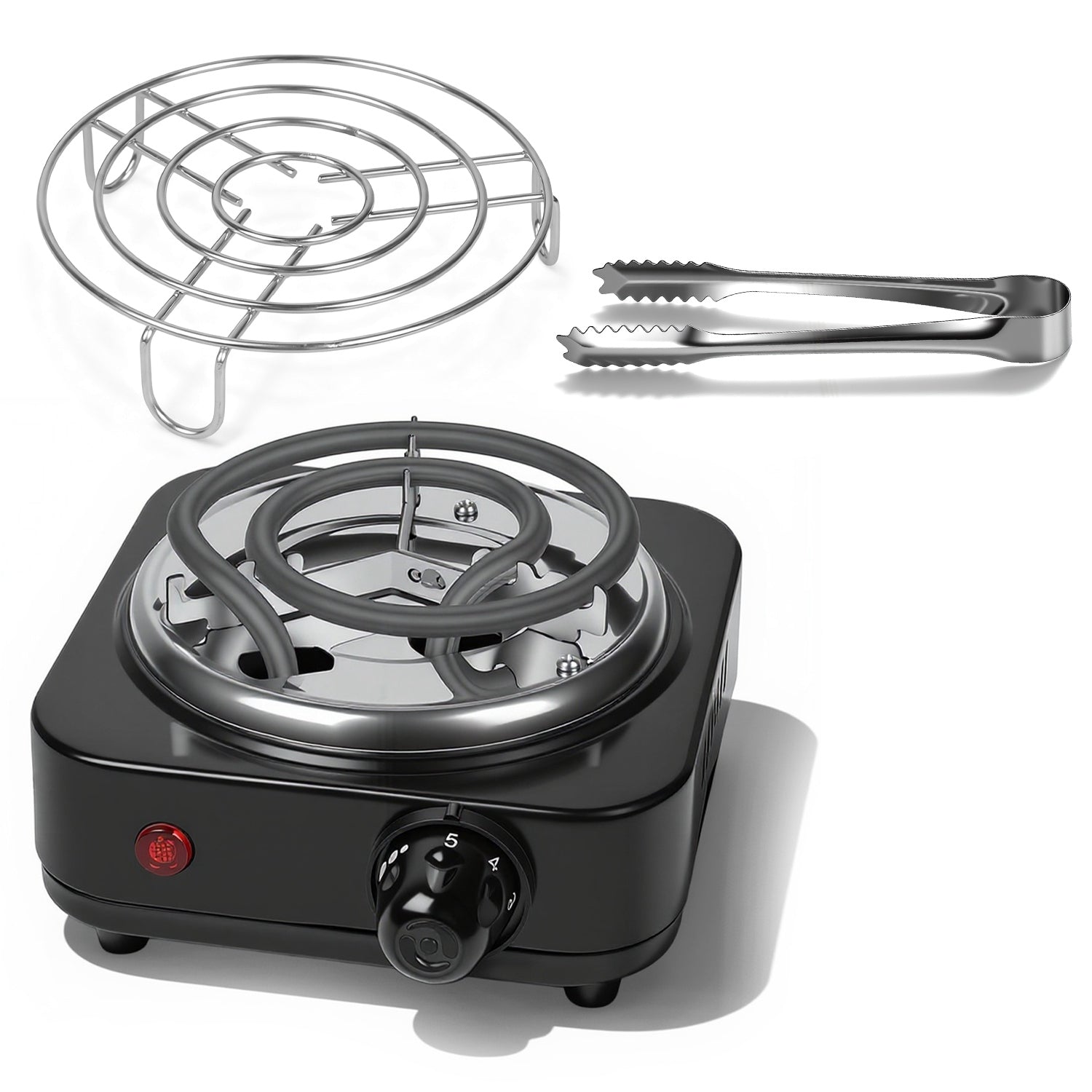 1Pc Electric Charcoal Burner 500W Hookah Charcoal Burner Compact Coal Burner For Hooka Cubes Shisha With Grill And Tongs 5 Temperature Gears Thermostat Control For Spring Summer