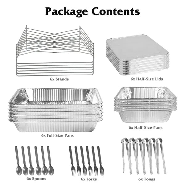 Set Of 42Pcs Disposable Chafing Dish Buffet Set Chafing Servers With Covers Spoons Forks Tongs Full-Size Pans Food Warmers For Parties Events Catering Supplies With Utensils And Lids GPCT5373