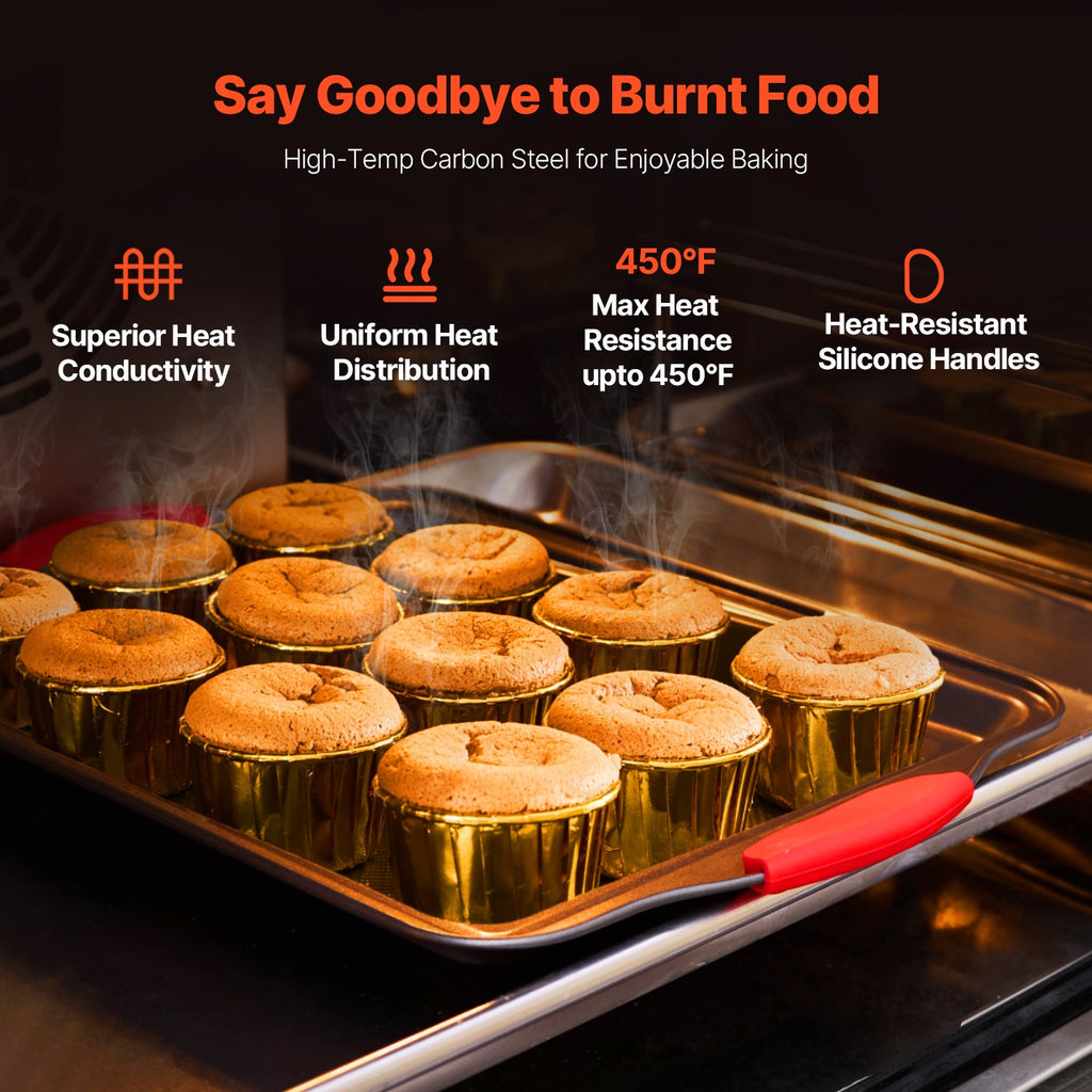 Baking Pan Set 3-Piece Nonstick Carbon Steel Bakeware Set With Silicone Handle