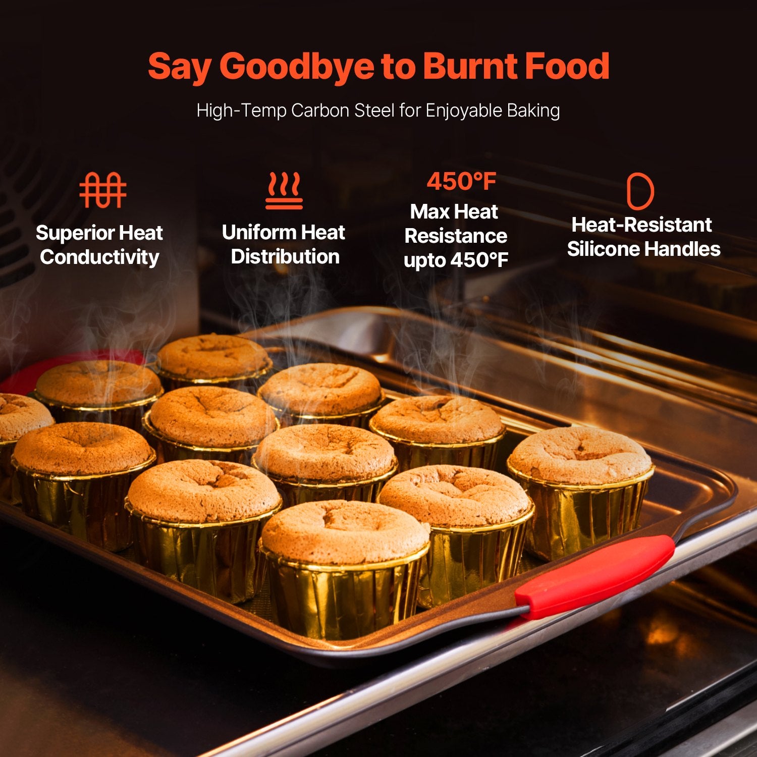 Baking Pan Set 3-Piece Nonstick Carbon Steel Bakeware Set With Silicone Handle