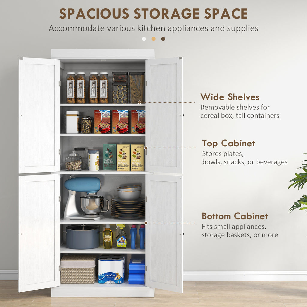 72" Kitchen Cabinet, Pantry Storage Cabinet with Doors and Shelves, Freestanding Food Pantry Cabinet, White Wood Grain