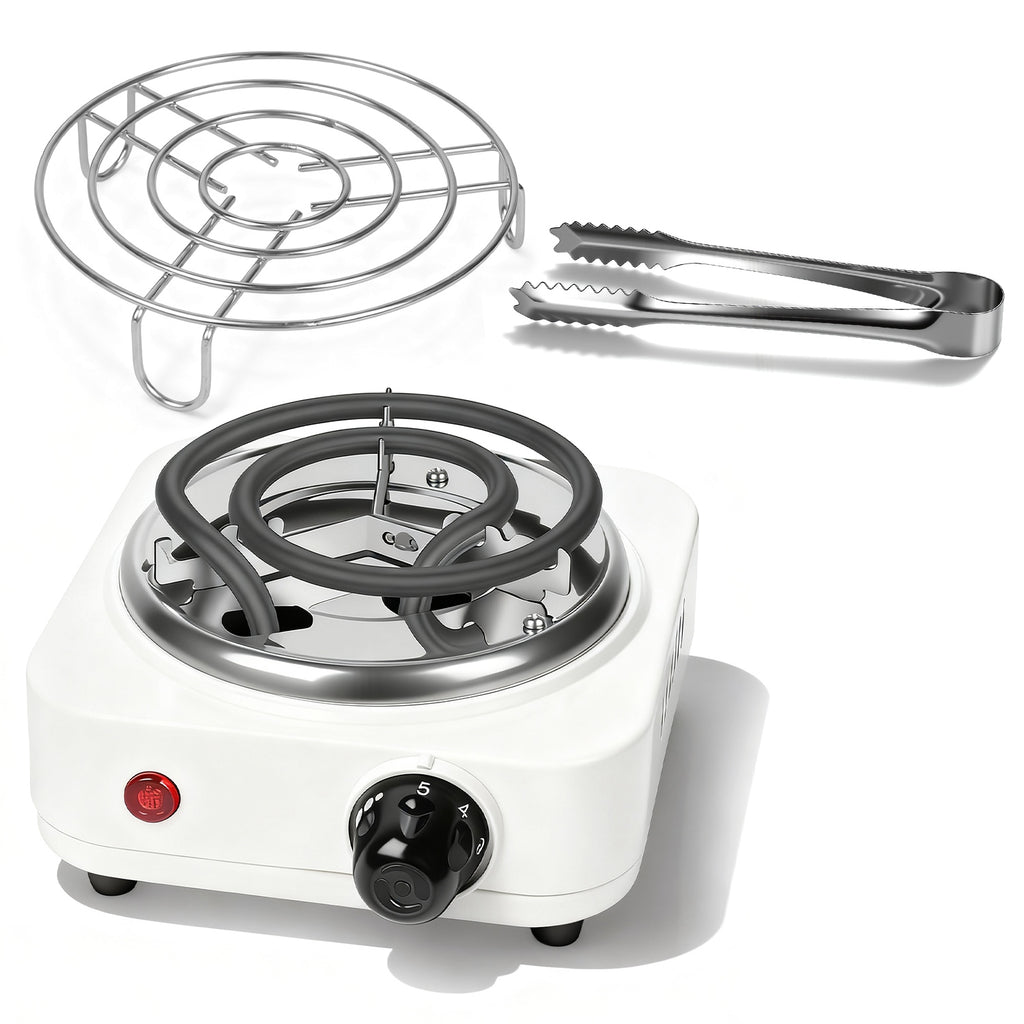 1Pc Electric Charcoal Burner 500W Hookah Charcoal Burner Compact Coal Burner For Hooka Cubes Shisha With Grill And Tongs 5 Temperature Gears Thermostat Control For Spring Summer