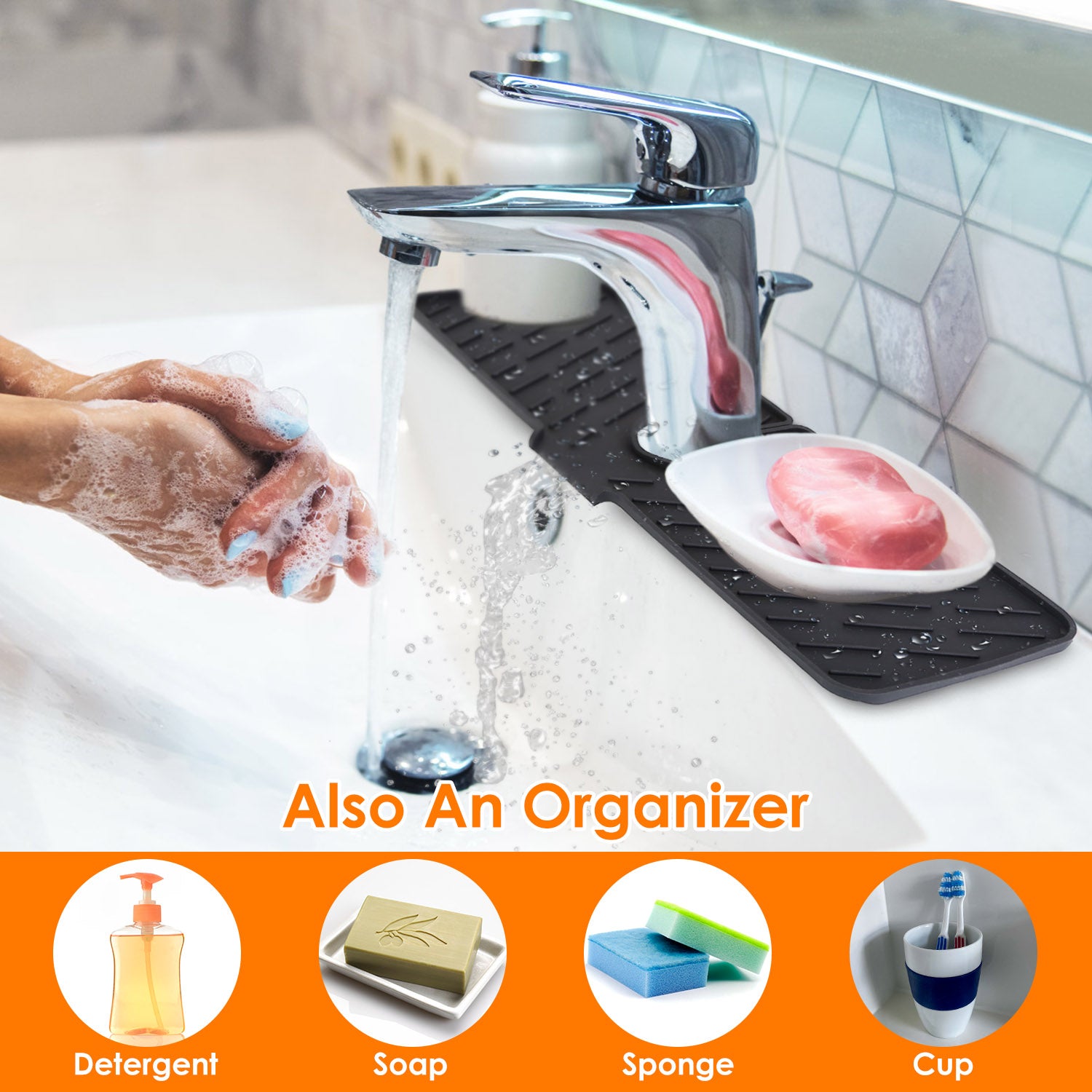 Black-Grey Color Options -- 1Pc Silicone Faucet Mat Kitchen Sink Splash Guard Drain Mat Drying Pad Kitchen Mat Bathroom Drip Catcher